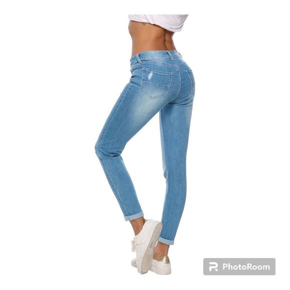 Resfeber Women's Ripped Boyfriend Jeans Stretch Distressed Jeans Capri 8 - Picture 2 of 7